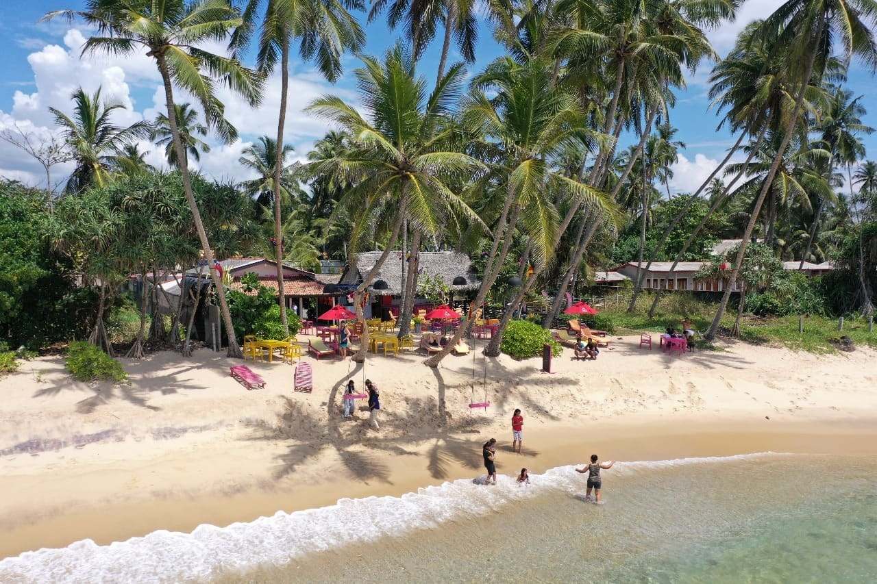 Quiet stretch of Bathigama Beach — fewer crowds than Hiriketiya or Mirissa