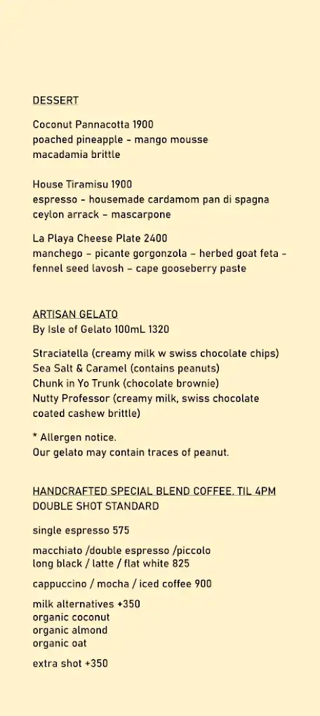 La Playa Hiriketiya menu page 2