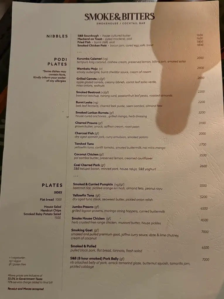 Smoke & Bitters menu page 2