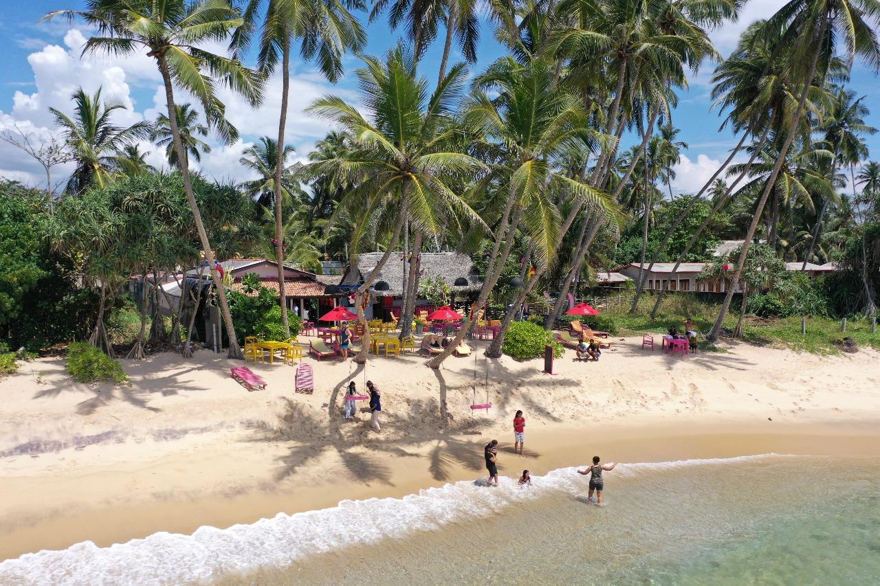 Quiet stretch of Bathigama Beach — fewer crowds than Hiriketiya or Mirissa