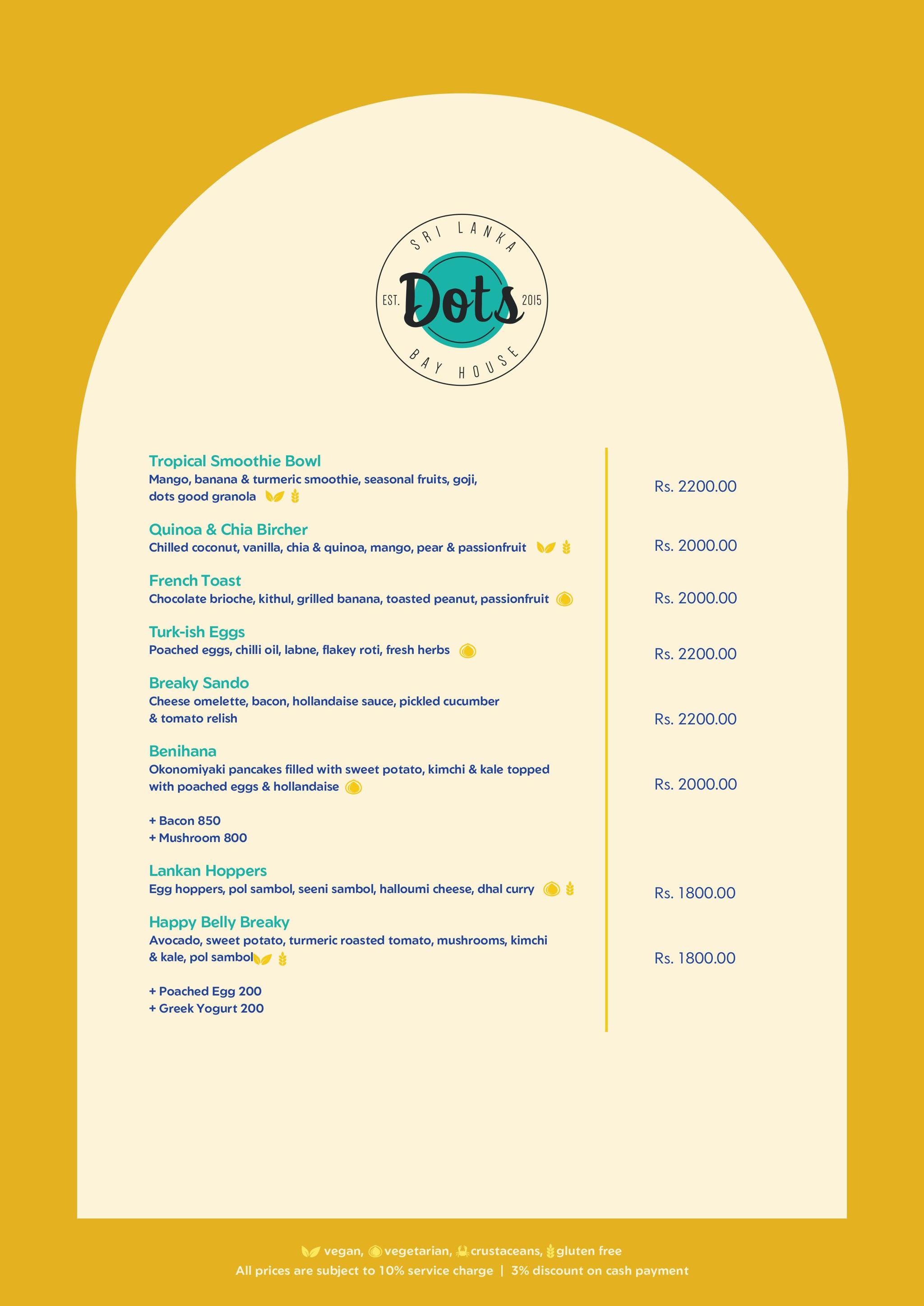 Dots Bay House menu page 2