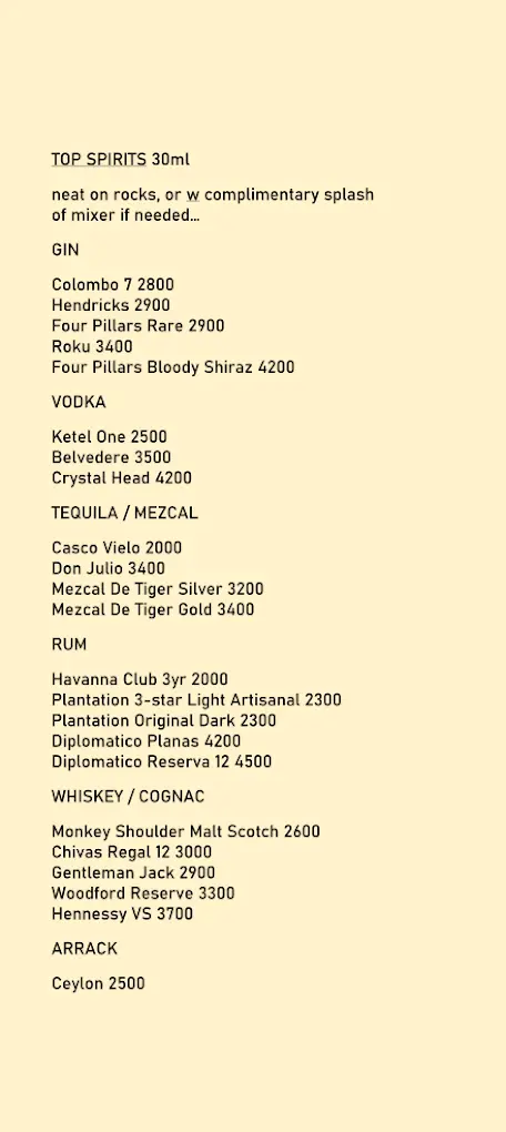La Playa Hiriketiya menu page 1