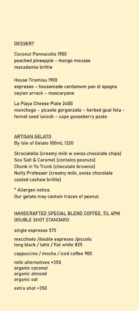 La Playa Hiriketiya menu page 2