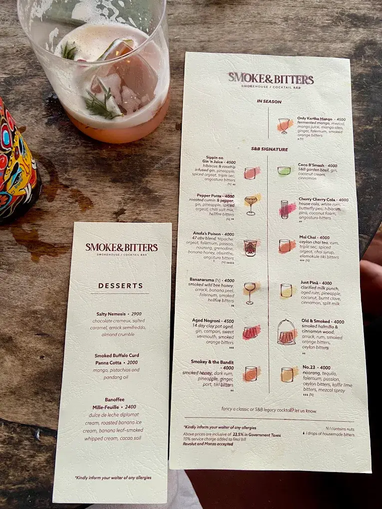 Smoke & Bitters menu page 1