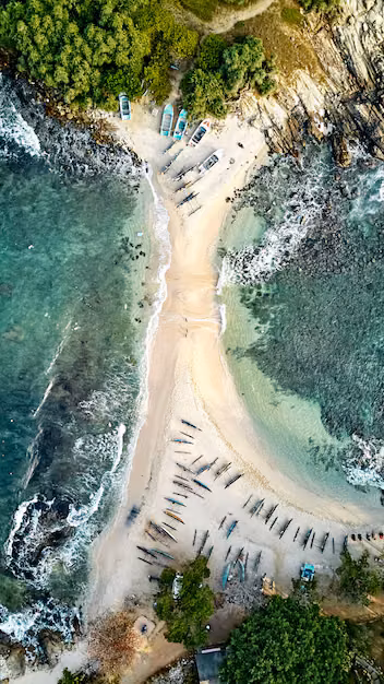 Blue Beach Island aerial panorama
