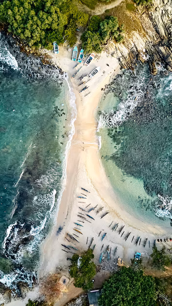 Blue Beach Island aerial panorama